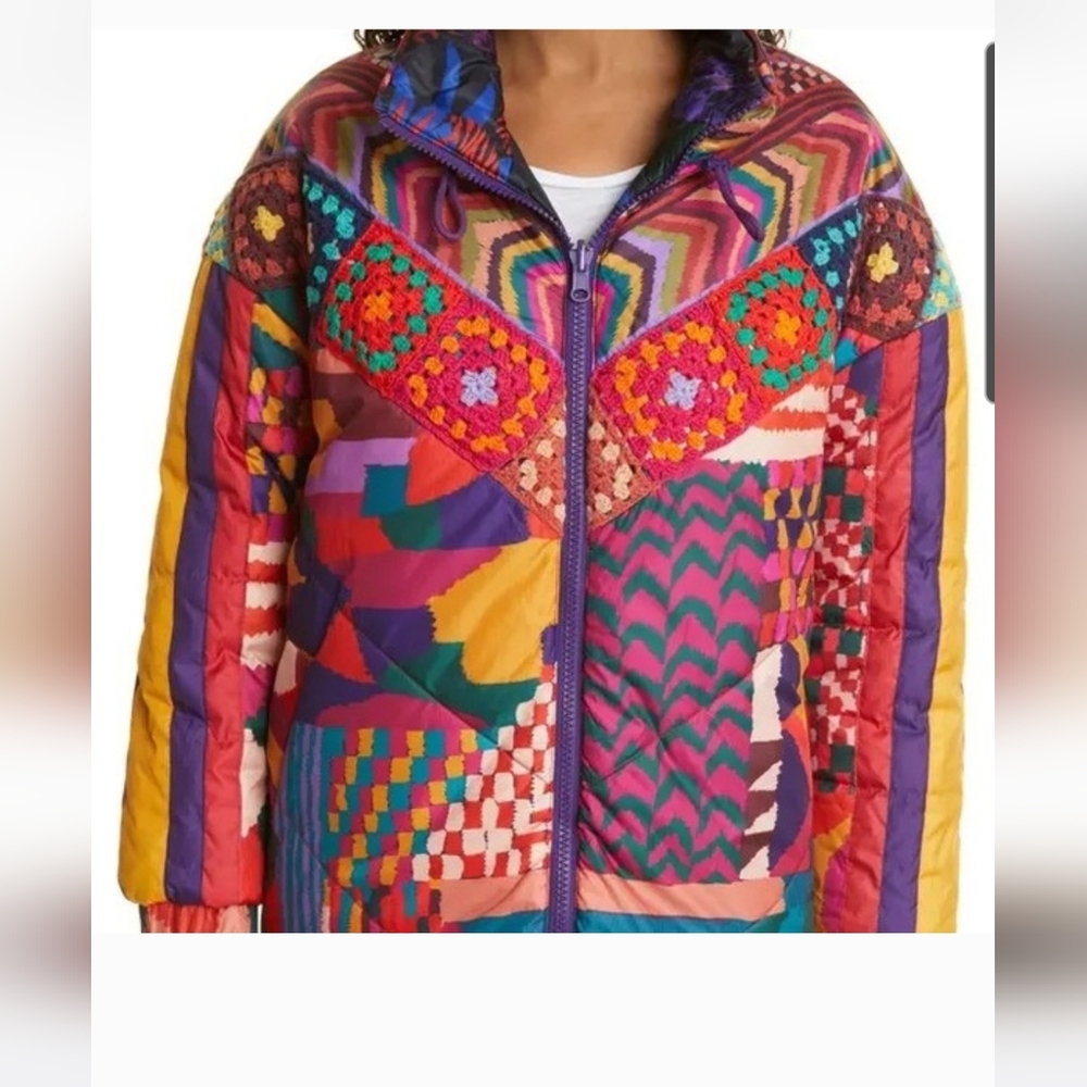 FARM Rio Patchwork Reversible Puffer Jacket Small - image 1